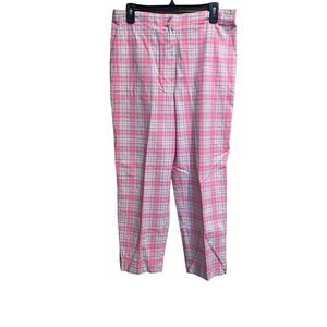 Susan Bristol ‎ women's Pink Yellow plaid Ankle pant size 12 Cotton